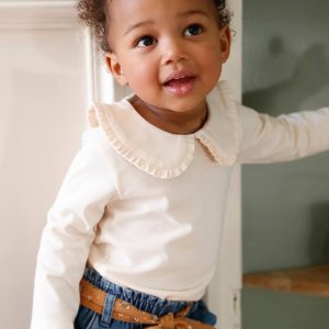 Achat T-shirt manches longues bébé col claudine beige clair pas cher en promo