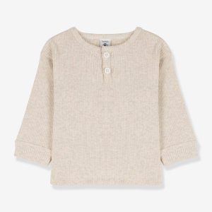 Achat T-shirt manches longues bébé en coton bio PETIT BATEAU gris pas cher en promo