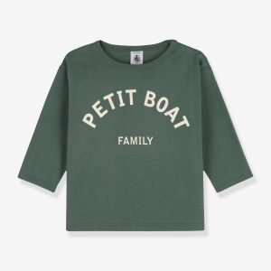 Achat T-shirt manches longues bébé en coton bio PETIT BATEAU vert pas cher en promo