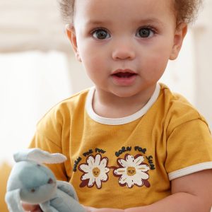 Achat T-shirt marguerites bébé manches courtes ocre pas cher en promo