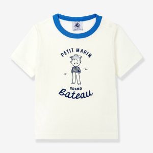 Achat T-shirt marin bébé manches courtes PETIT BATEAU en coton bio blanc pas cher en promo