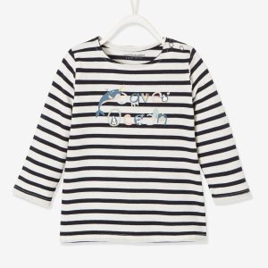 Achat T-shirt marinière Save Océan bébé ivoire rayé pas cher en promo