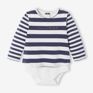 Achat T-shirt marinière body bébé manches longues écru pas cher en promo