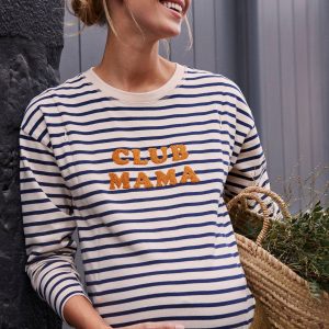 Achat T-shirt marinière grossesse et allaitement en coton bio bleu rayé blanc pas cher en promo