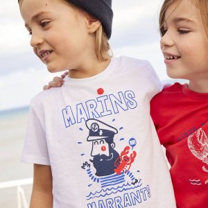 Achat T-shirt marins marrants garçon manches courtes blanc pas cher en promo