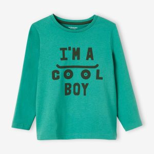 Achat T-shirt message graphique Basics garçon vert pas cher en promo