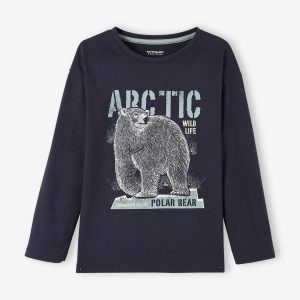 Achat T-shirt motif animaux garçon en pur coton bio marine pas cher en promo