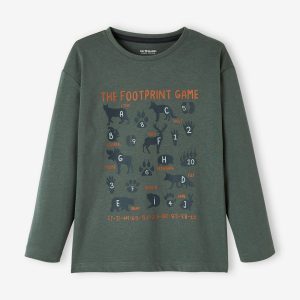 Achat T-shirt motif animaux garçon en pur coton bio vert grise pas cher en promo