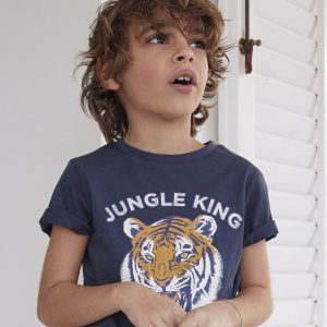 Achat T-shirt motif crayonné garçon manches courtes bleu pas cher en promo