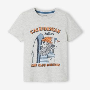 Achat T-shirt motif crayonné garçon manches courtes gris clair chiné pas cher en promo