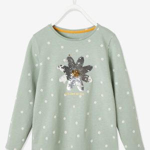 Achat T-shirt motif en sequins réversibles fille vert sauge pas cher en promo