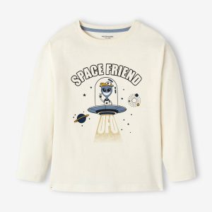 Achat T-shirt motif extraterrestre en encre gonflante garçon ecru pas cher en promo