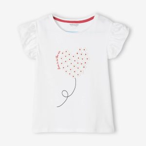 Achat T-shirt motif fleurs 3D fille manches courtes volantées blanc pas cher en promo