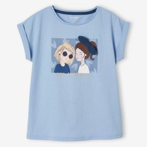 Achat T-shirt motif girly avec noeud en relief fille bleu pas cher en promo