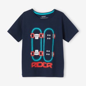 Achat T-shirt motif graphique garçon dark bleu indigo pas cher en promo