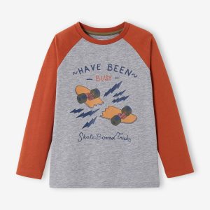Achat T-shirt motif graphique garçon manches raglan noisette pas cher en promo