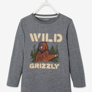 Achat T-shirt motif hiver avec animation fantaisie garçon anthracite chiné pas cher en promo