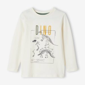 Achat T-shirt motifs dinosaures garçon manches longues ivoire pas cher en promo