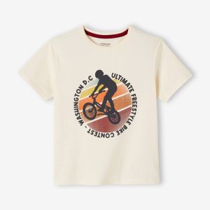 Achat T-shirt motifs graphiques garçon manches courtes ecru pas cher en promo