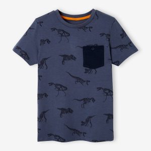 Achat T-shirt motifs graphiques garçon manches courtes imprime bleu pas cher en promo