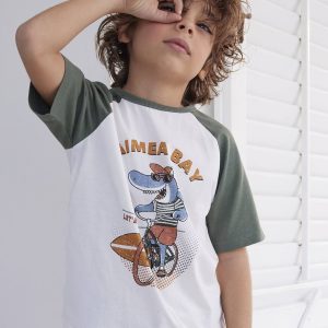Achat T-shirt motifs graphiques garçon manches courtes raglan blanc pas cher en promo