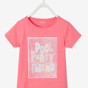 Achat T-shirt pool party en sequins réversibles fille rose pas cher en promo
