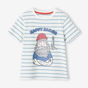 Achat T-shirt rayé garçon manches courtes rayé bleu pas cher en promo