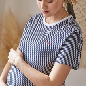 Achat T-shirt rayé grossesse et allaitement en coton rayé marine pas cher en promo