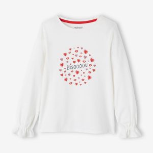 Achat T-shirt romantique animation en relief et détails irisés fille blanc pas cher en promo