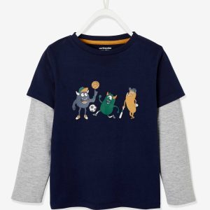 Achat T-shirt sport garçon effet 2 en 1 marine pas cher en promo