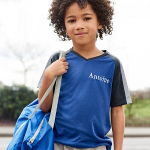 Achat T-shirt sport garçon grand motif foot au dos indigo pas cher en promo