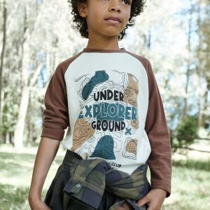 Achat T-shirt ultra doux motif cartographie garçon ecru pas cher en promo