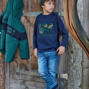 Achat T-shirt winter wood garçon détails en bouclettes et brodés navy pas cher en promo