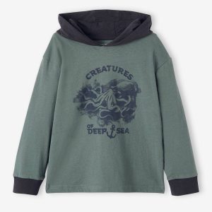 Achat Tee-shirt à capuche motif pieuvre garçon vert grise pas cher en promo