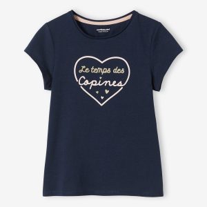 Achat Tee-shirt à message Basics fille bleu marine pas cher en promo