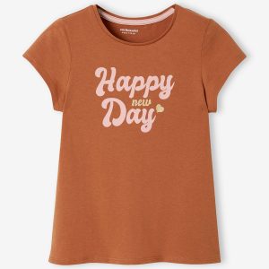Achat Tee-shirt à message Basics fille camel pas cher en promo