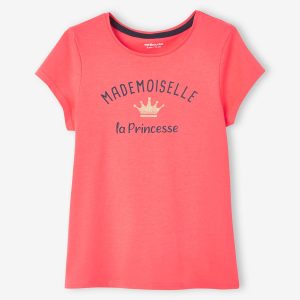 Achat Tee-shirt à message Basics fille corail pas cher en promo