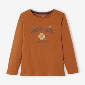 Achat Tee-shirt à message Basics fille marron foncé pas cher en promo