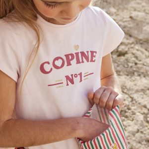 Achat Tee-shirt à message Basics fille rose pas cher en promo