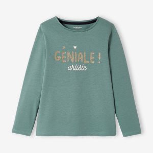 Achat Tee-shirt à message Basics fille vert sauge pas cher en promo