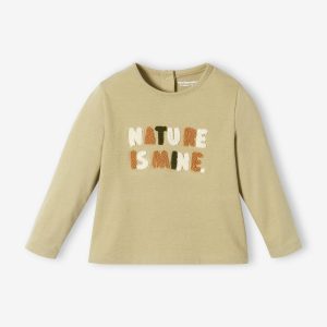 Achat Tee-shirt à message bébé manches longues vert de gris pas cher en promo