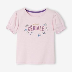 Achat Tee-shirt à message fille lilas pas cher en promo