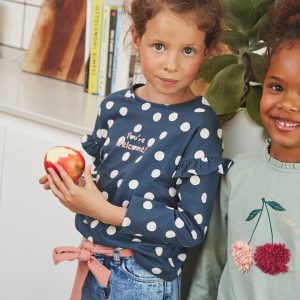 Achat Tee-shirt à message manches volantées fille bleu à pois pas cher en promo