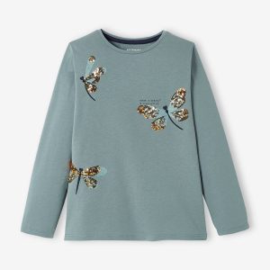 Achat Tee-shirt à sequins fille vert sauge pas cher en promo