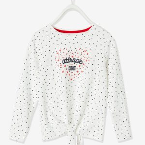Achat Tee-shirt attrape coeur fille inscription à paillettes écru imprimé pas cher en promo