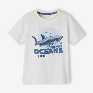 Achat Tee-shirt bio motif animal garçon manches courtes ivoire pas cher en promo