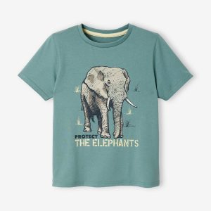 Achat Tee-shirt bio motif animal garçon manches courtes sauge pas cher en promo