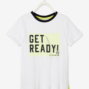 Achat Tee-shirt de sport garçon motif foot et détails fluo blanc pas cher en promo