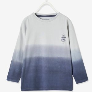 Achat Tee-shirt effet dip dye garçon manches longues bleu ardoise clair pas cher en promo
