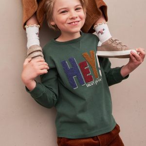 Achat Tee-shirt effet sweat message en bouclettes garçon vert forêt pas cher en promo